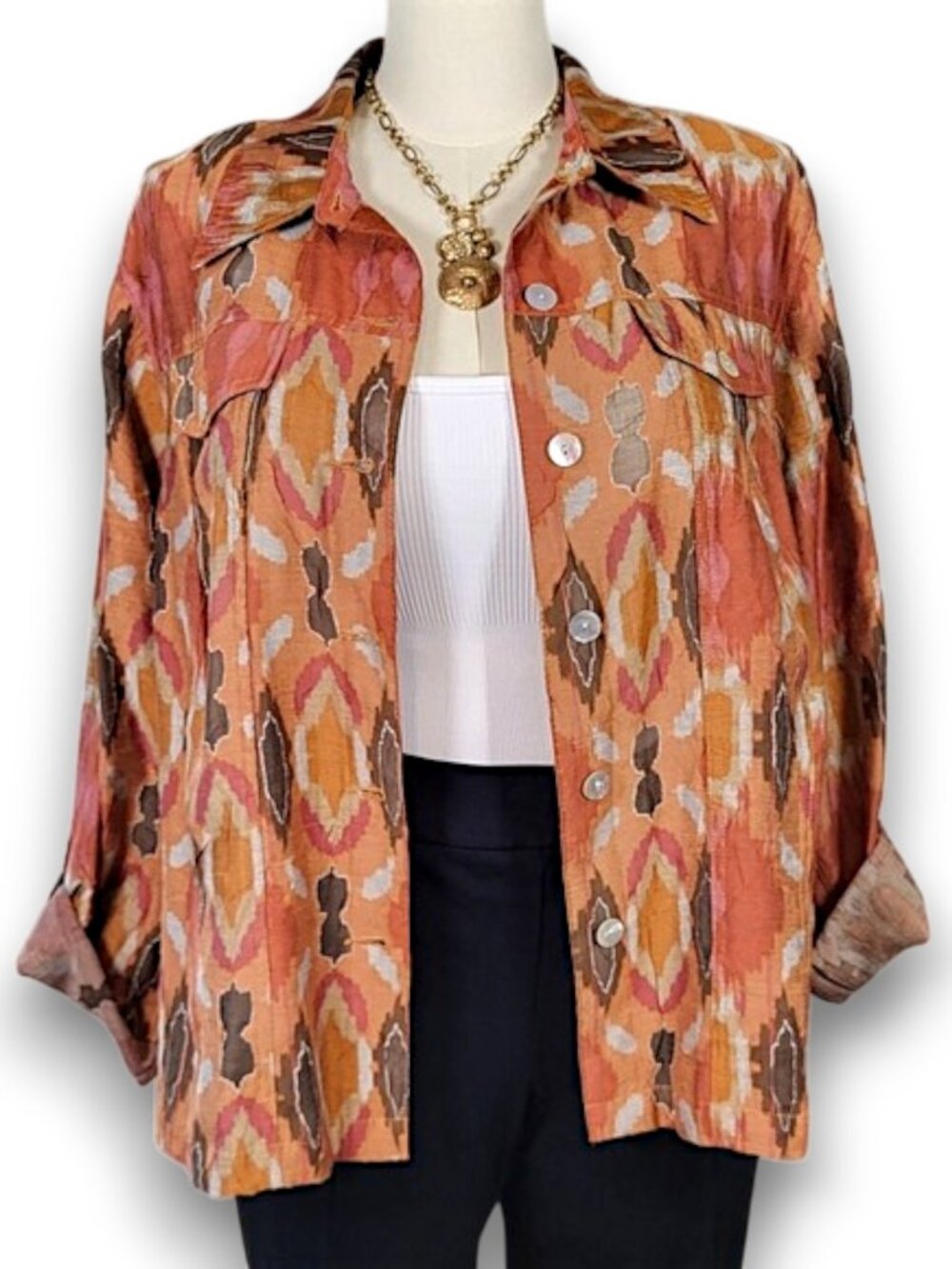 Ruby Rd. Rust Print Shacket Plus Size 18W - Picture 2 of 11
